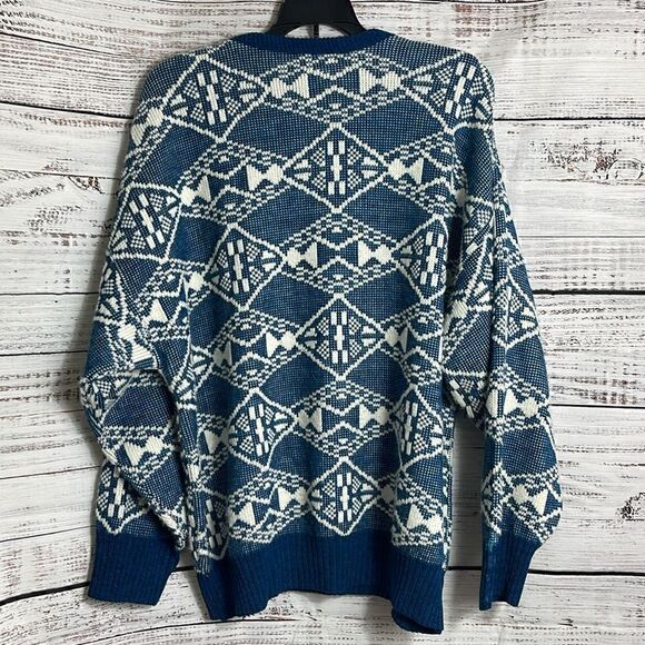 Vintage North country Eaton Sweater Mens XL knit geo print Wool Blend crew Neck - Picture 5 of 9